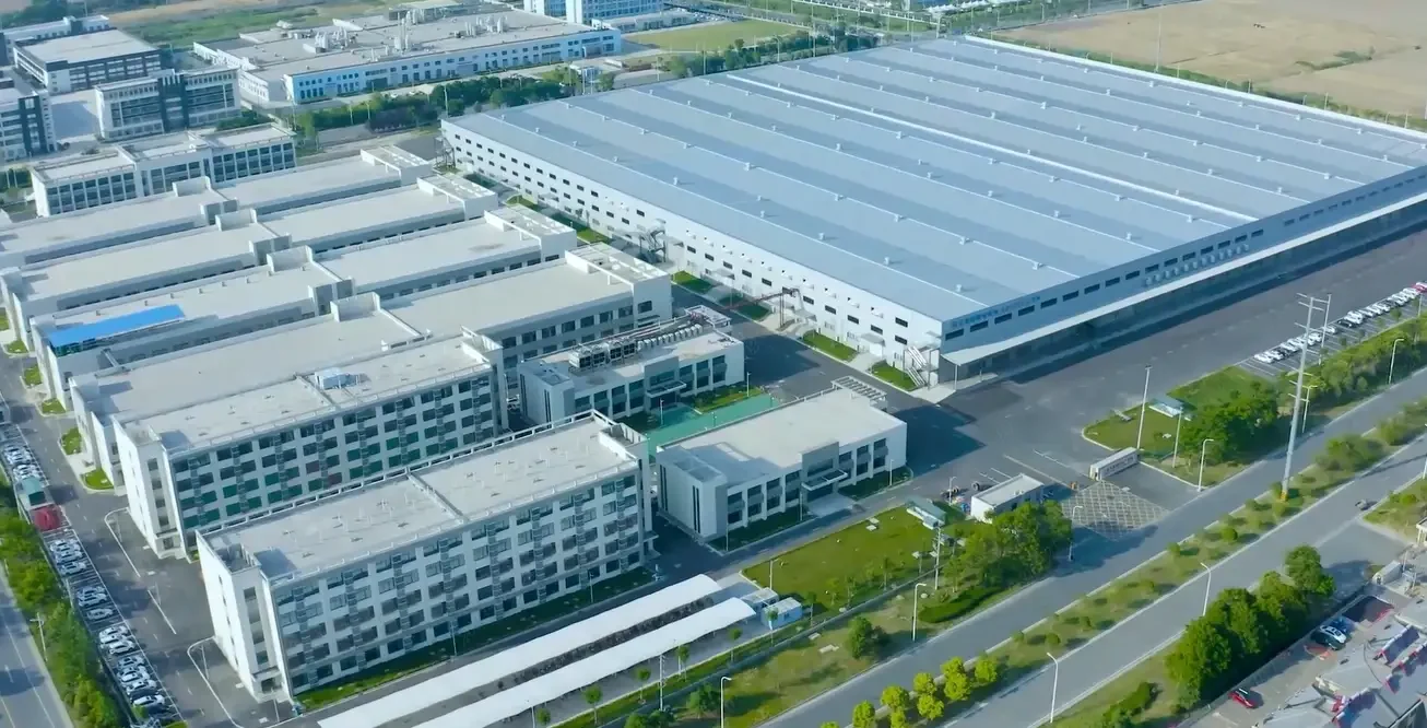 Aerial view of the Huang Te Technology electronic manufacturing services (EMS) factory facility, showing scale for mass PCB production and assembly.