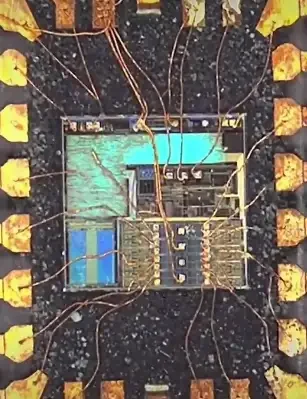 Chemical decapsulation of MCU chip for micro-probing and ic unlock analysis.