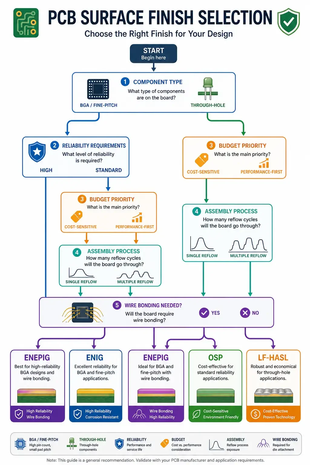 Decision flowchart for PCB surface finish selection