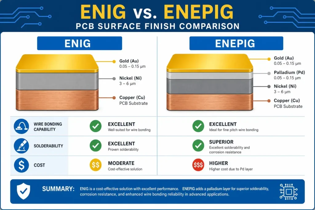 ENIG vs ENEPIG PCB Surface Finish Comparison 2026