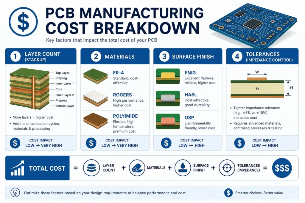 CB manufacturing cost breakdown showing cost factors infographic