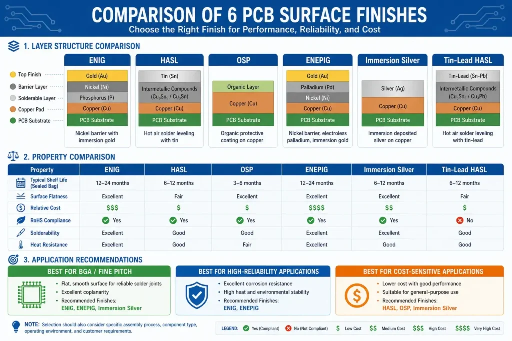 PCB Surface Finish Comparison Guide 2026