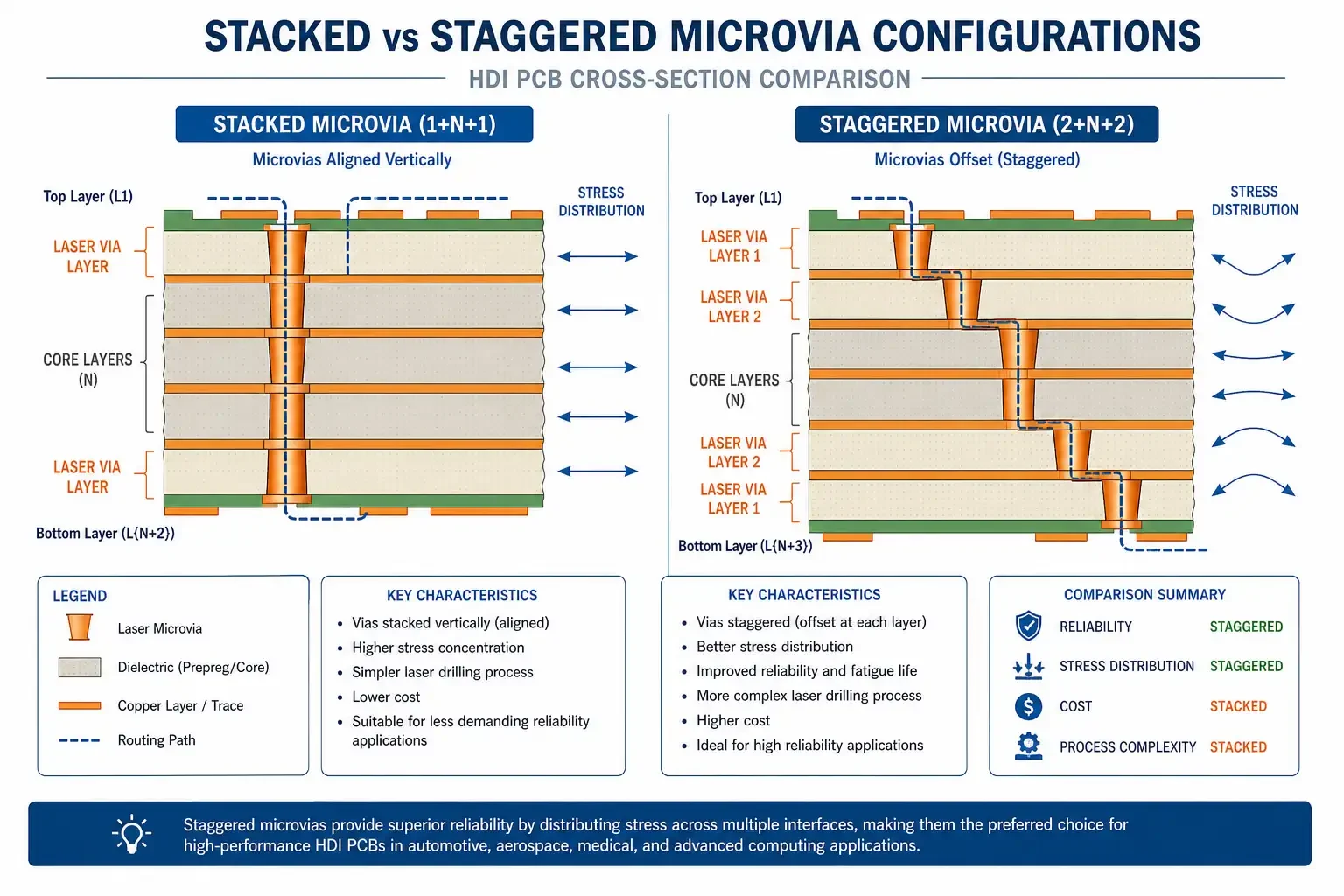 Stacked vs Staggered Microvia Configuration Comparison