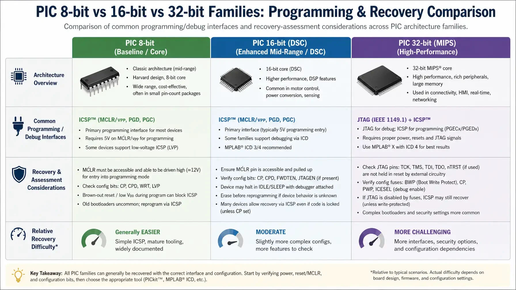 PIC microcontroller family comparison by architecture and programming interface
